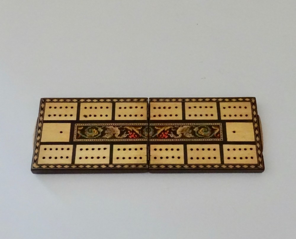 19thC   SORRENTO WARE OLIVE WOOD CRIBBAGE BOARD View IV