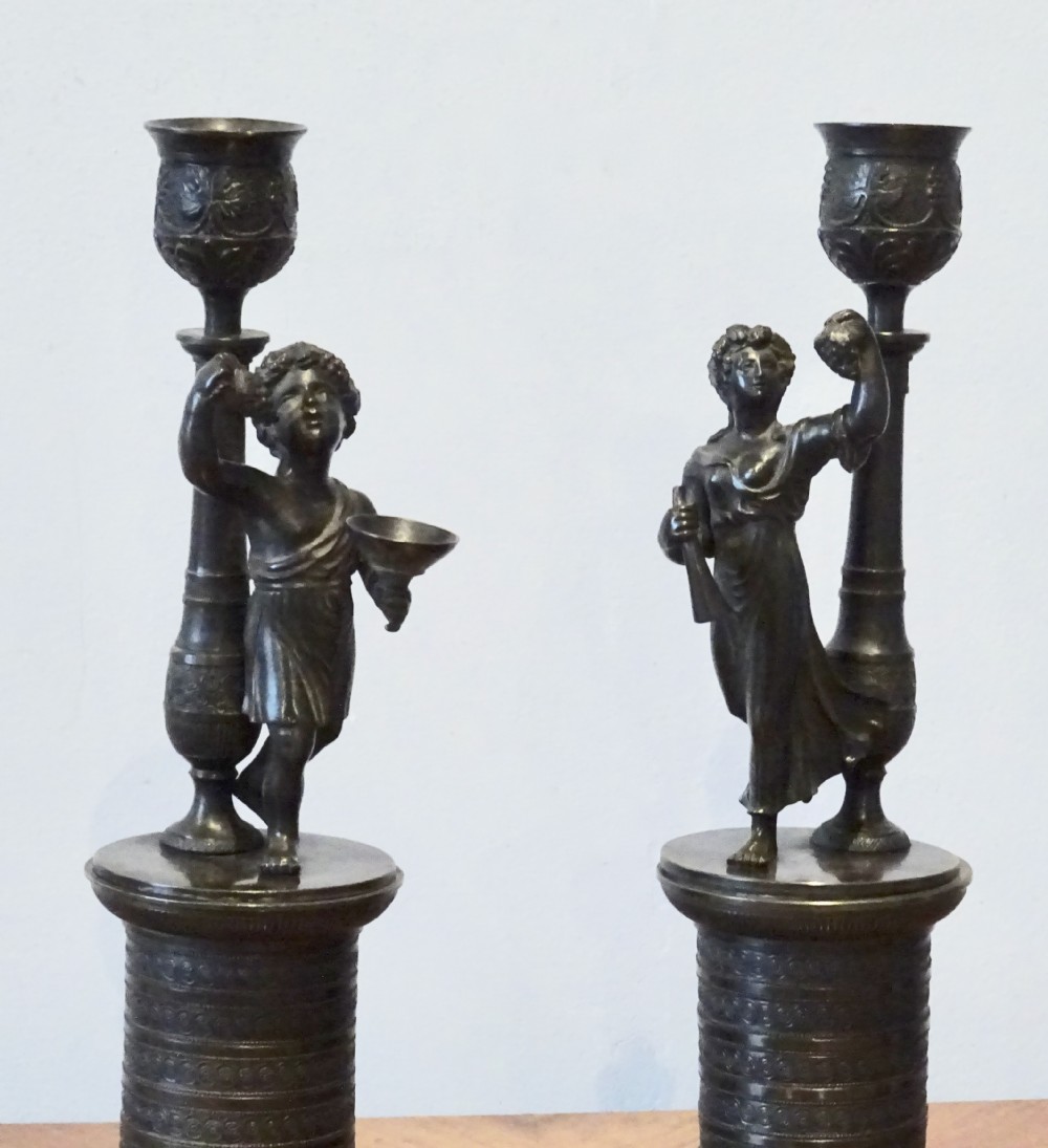 PAIR VICTORIAN BRONZE CANDLESTICKS View III