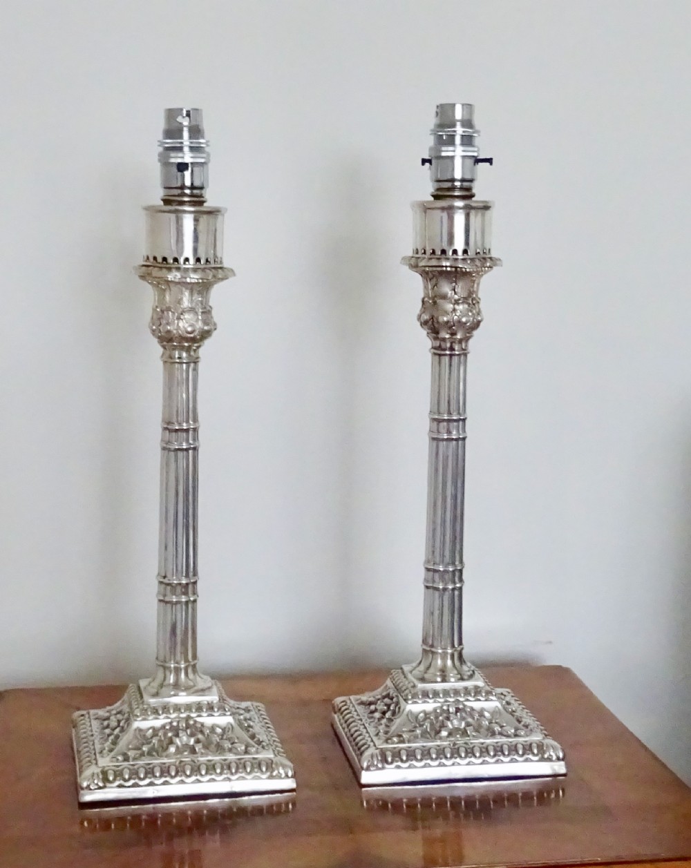 PAIR VICTORIAN SILVER PLATED LAMPS