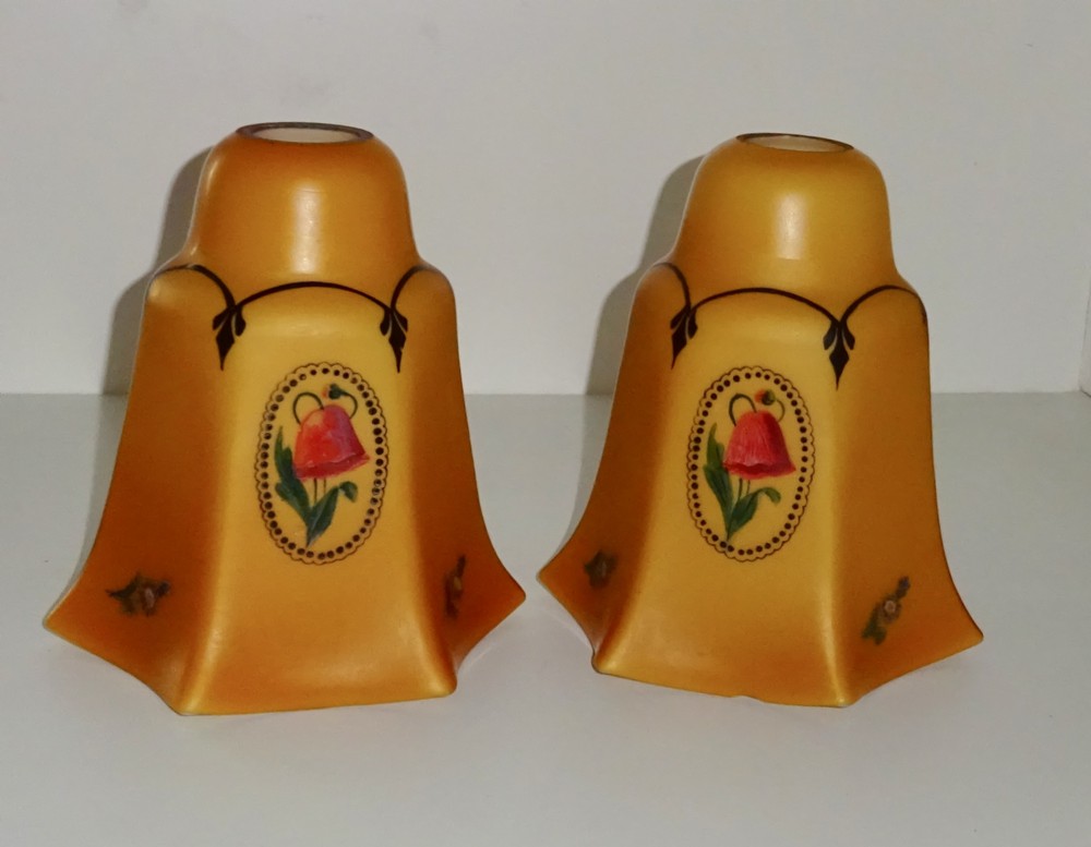 PAIR ANTIQUE GLASS LAMP SHADES