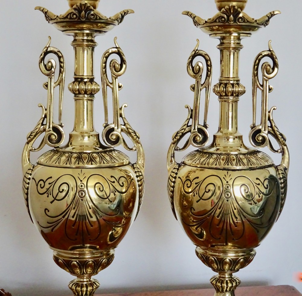 PAIR OF VICTORIAN BRASS AND ONYX LAMPS View II