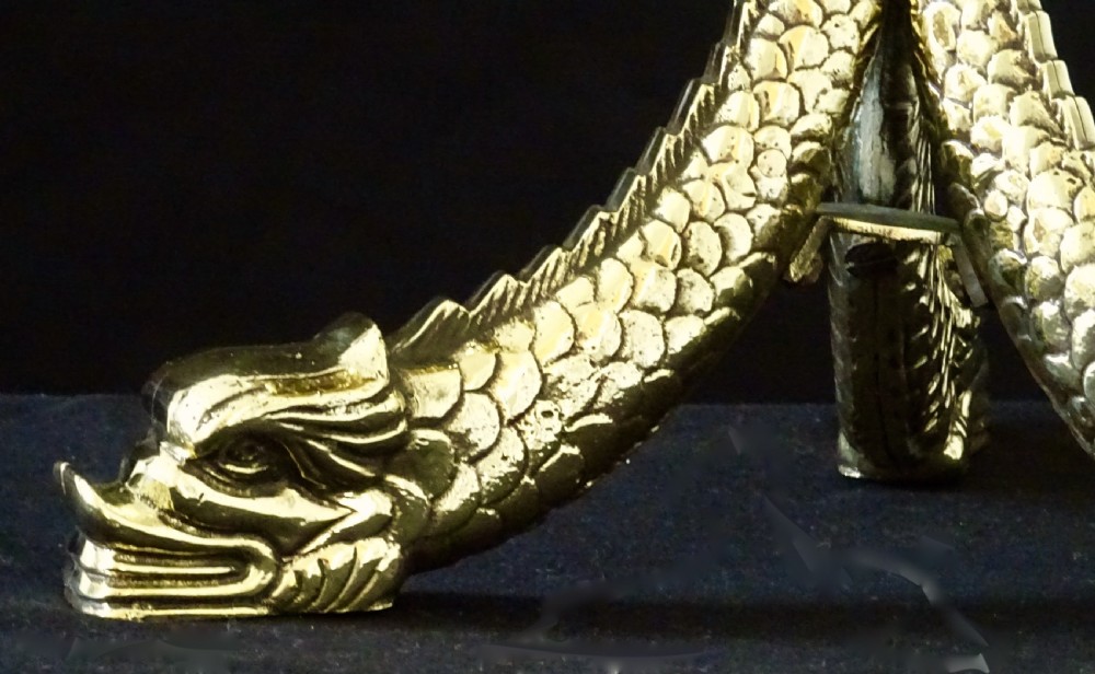 VICTORIAN BRASS JARDINIERE  ON THREE DOLPHIN  FEET View V