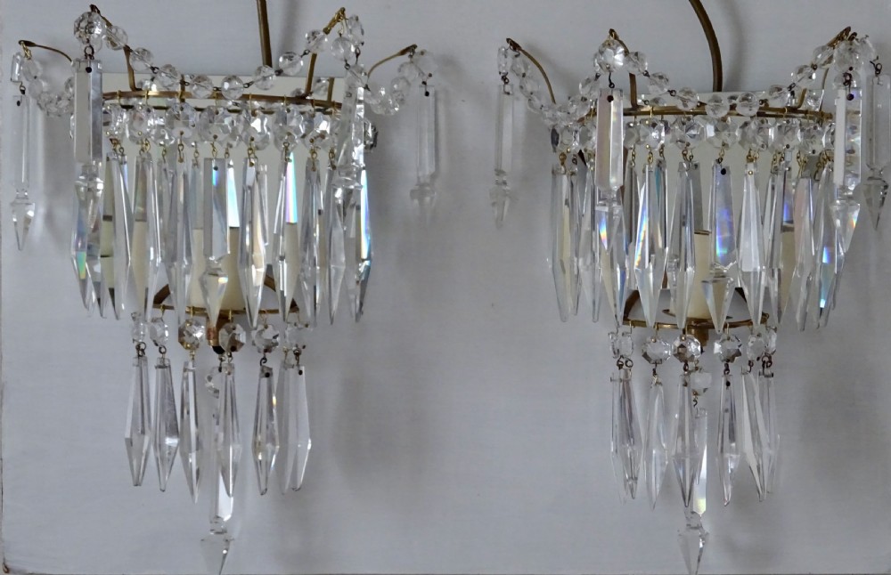 SET OF FOUR GLASS DROP, MIRROR BACKED WALL LIGHTS View IV
