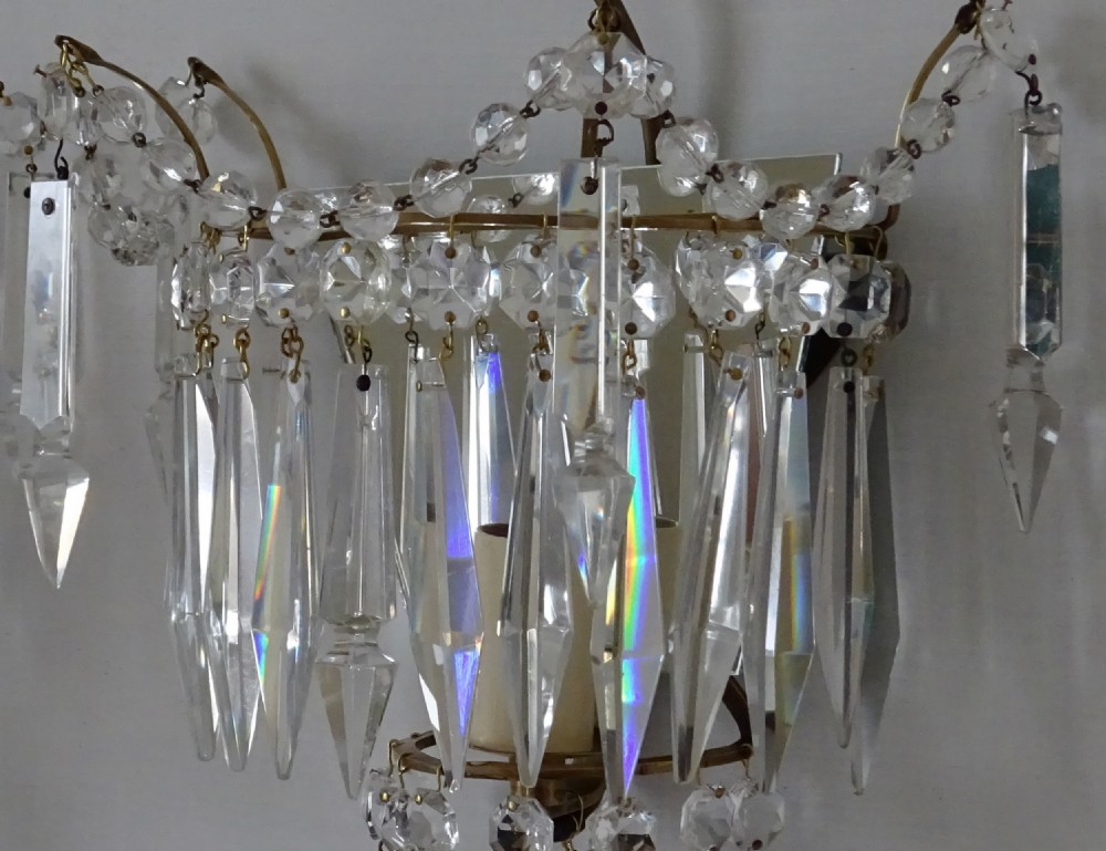 SET OF FOUR GLASS DROP, MIRROR BACKED WALL LIGHTS View V
