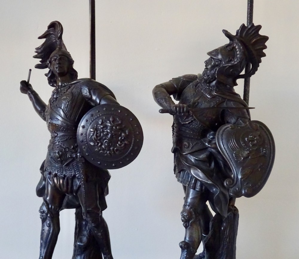 PAIR LARGE SPELTER LAMPS View IV