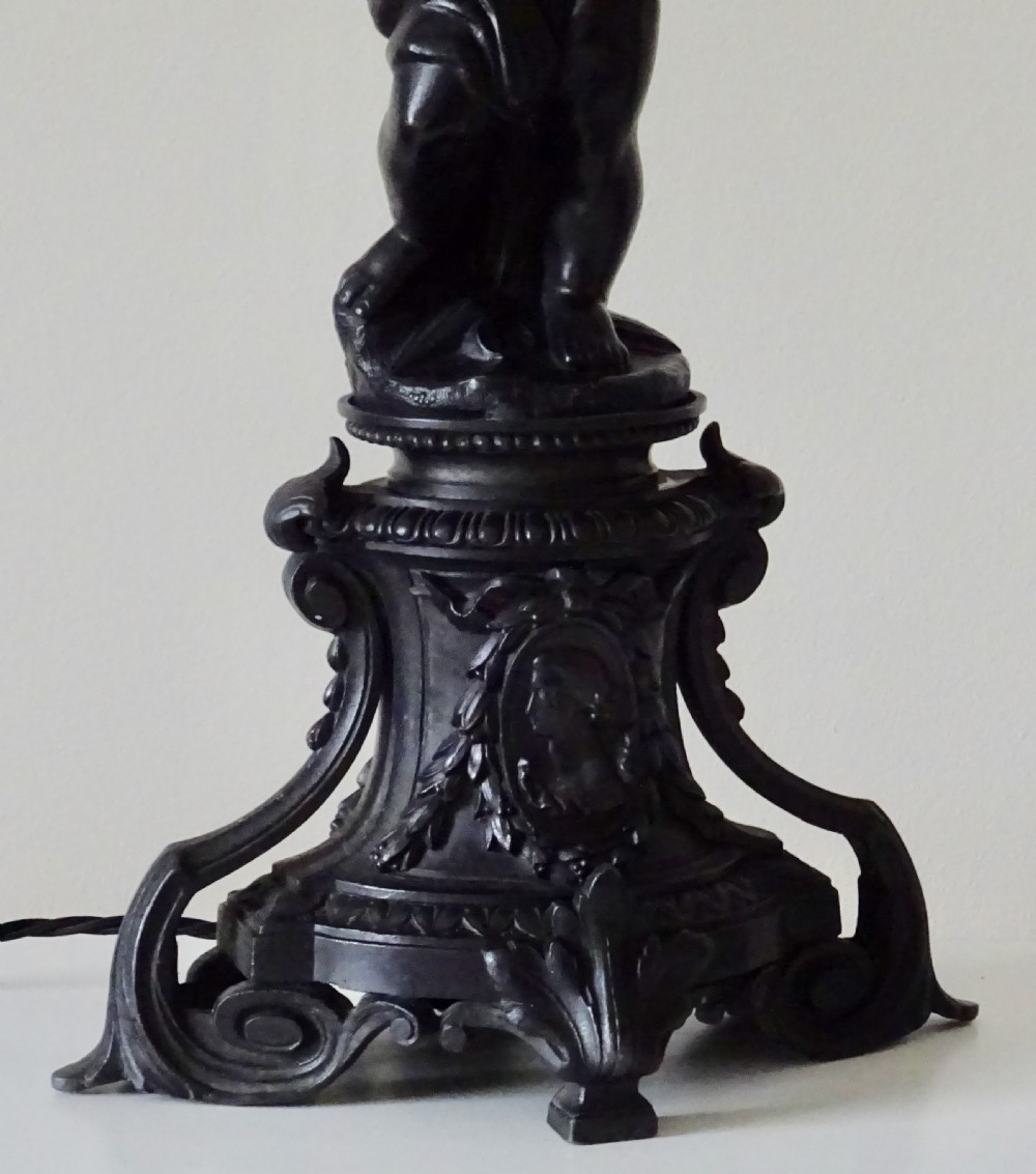 PAIR VICTORIAN SPELTER CHERUB LAMPS View V