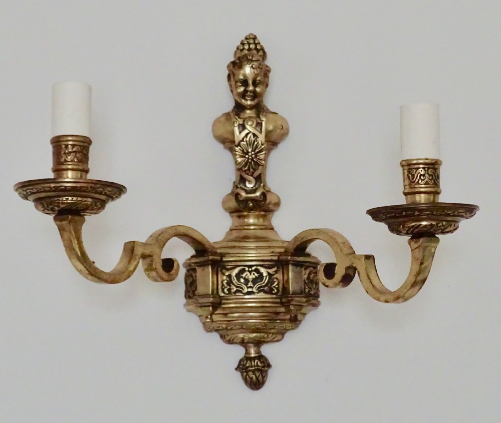 PAIR DOUBLE ARM BRASS WALL LIGHTS