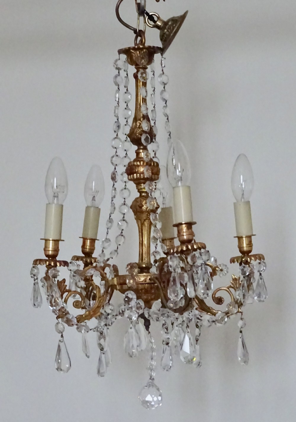 FIVE ARM GILDED BRASS CHANDELIER