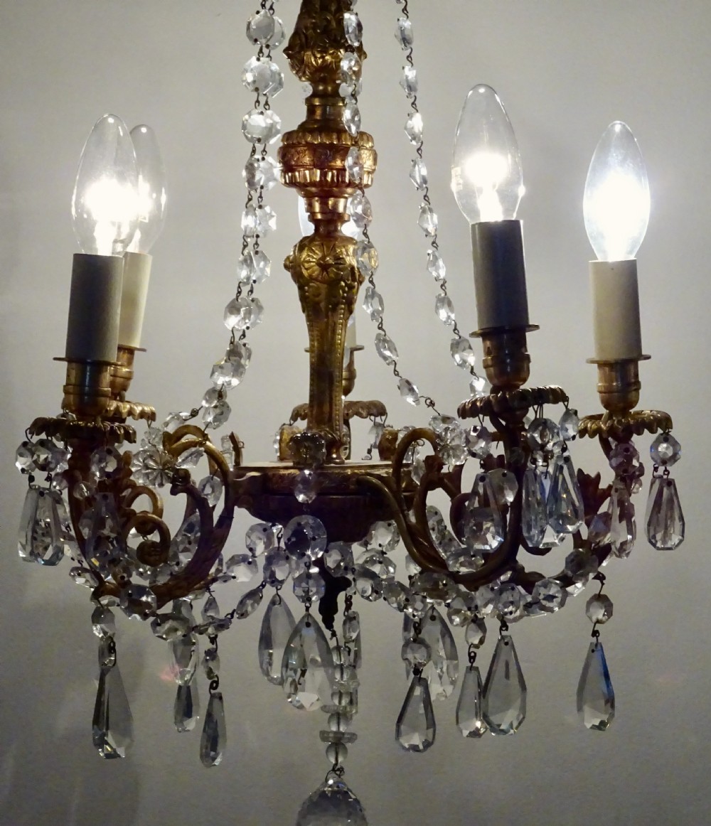 FIVE ARM GILDED BRASS CHANDELIER View IV
