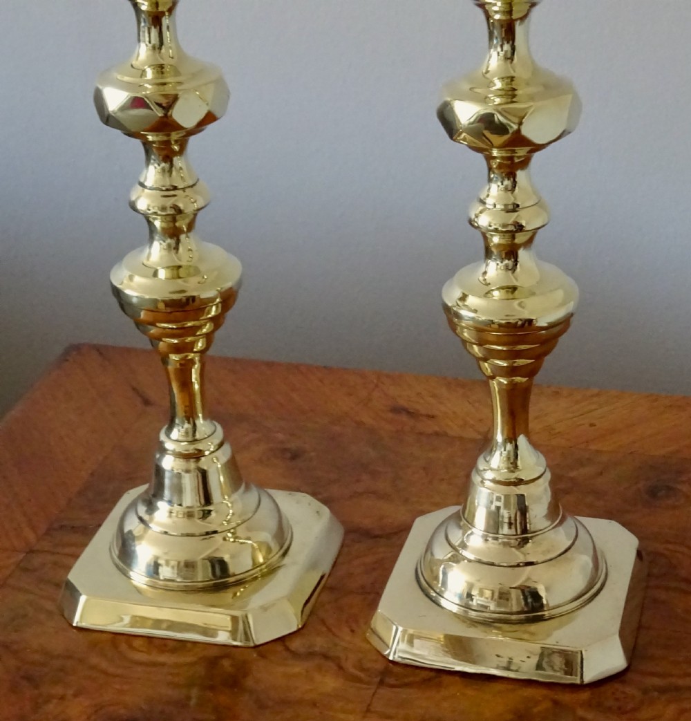 PAIR OF TALL VICTORIAN BRASS CANDLESTICKS View II