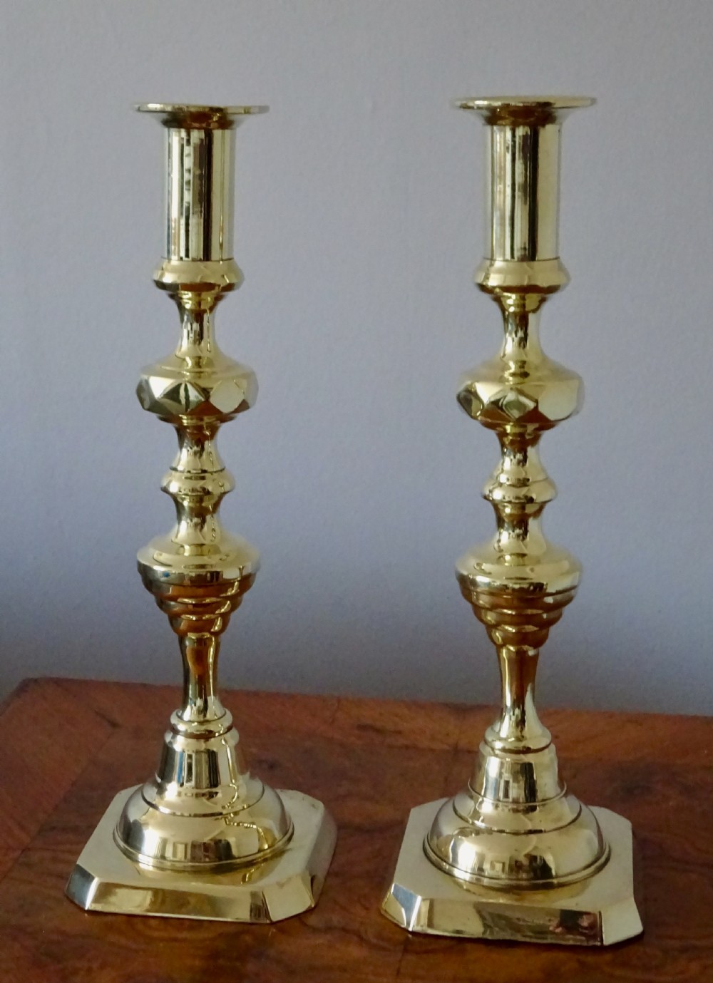 PAIR OF TALL VICTORIAN BRASS CANDLESTICKS View III