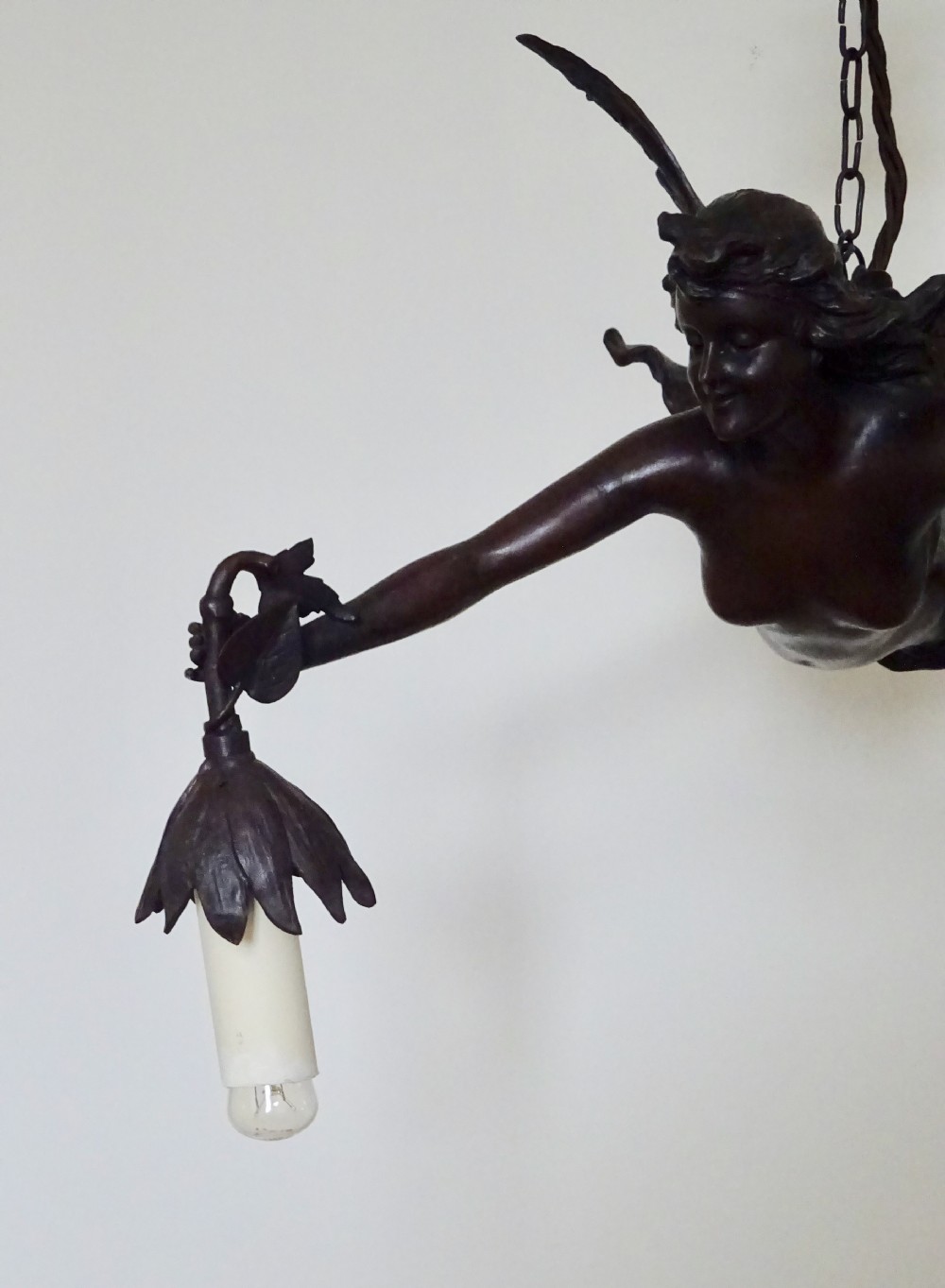 LARGE SPELTER FLYING FAIRY LIGHT View VIII