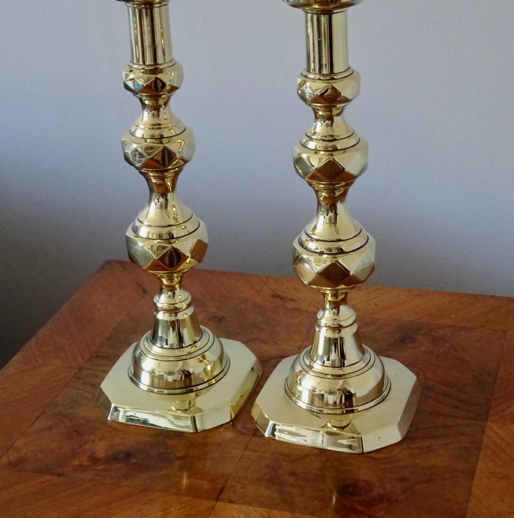 PAIR OF TALL VICTORIAN BRASS CANDLESTICKS View IV