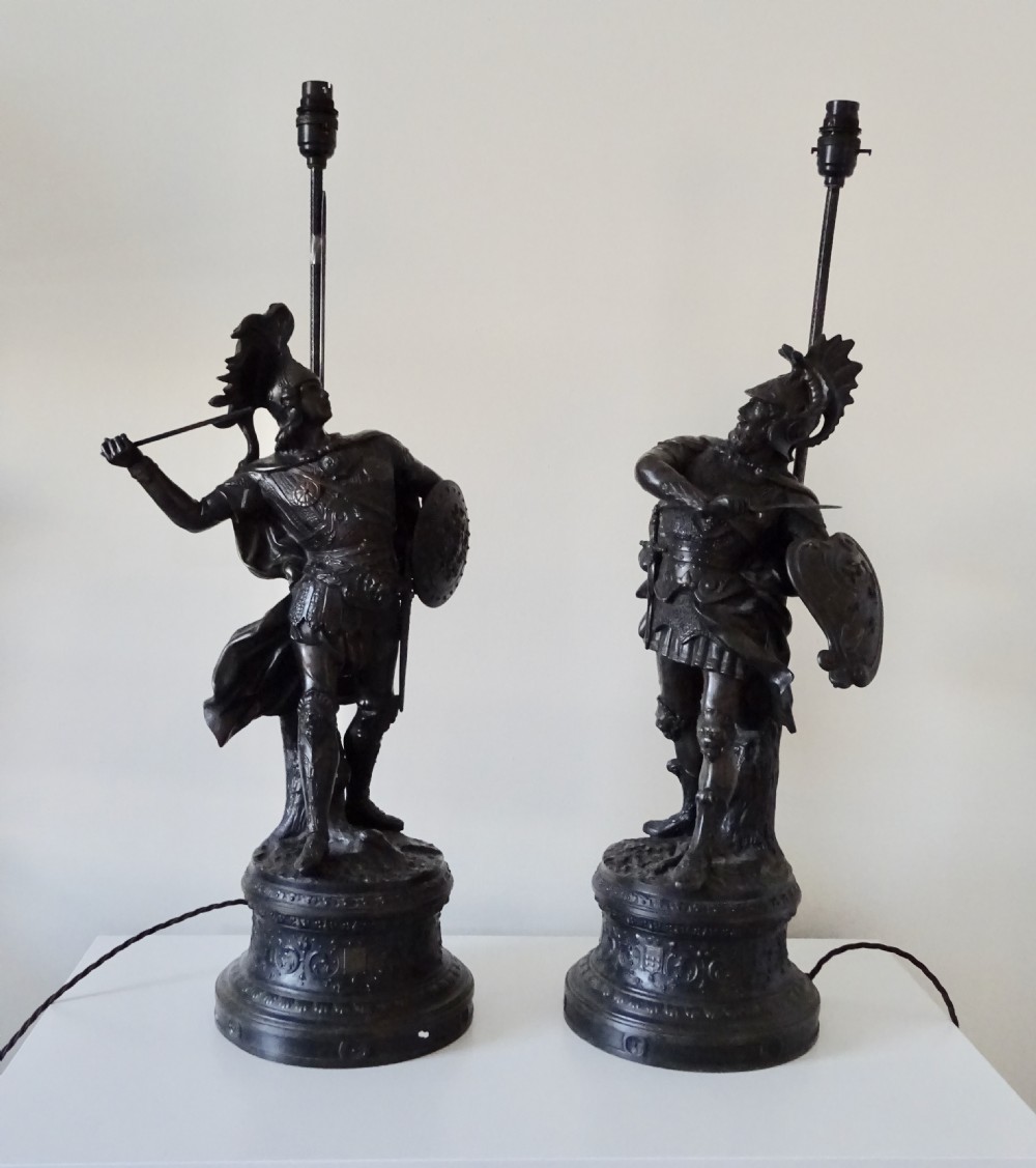 PAIR LARGE SPELTER LAMPS