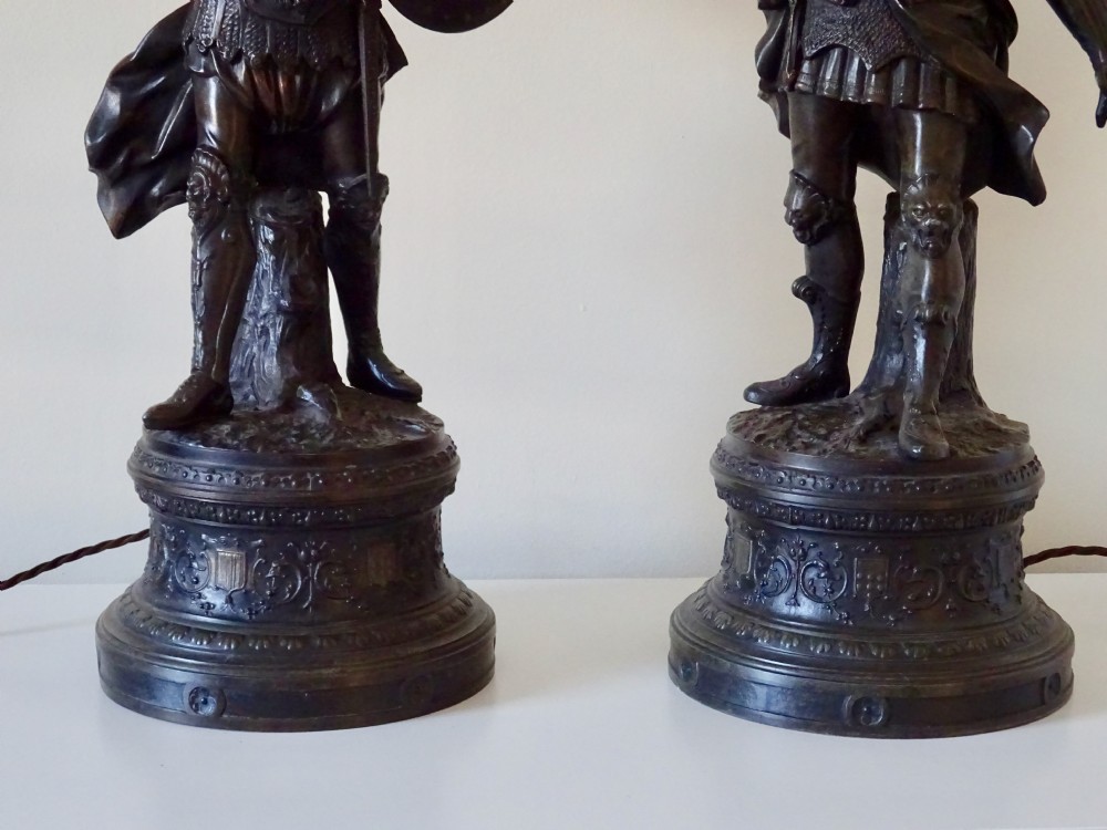 PAIR LARGE SPELTER LAMPS View V