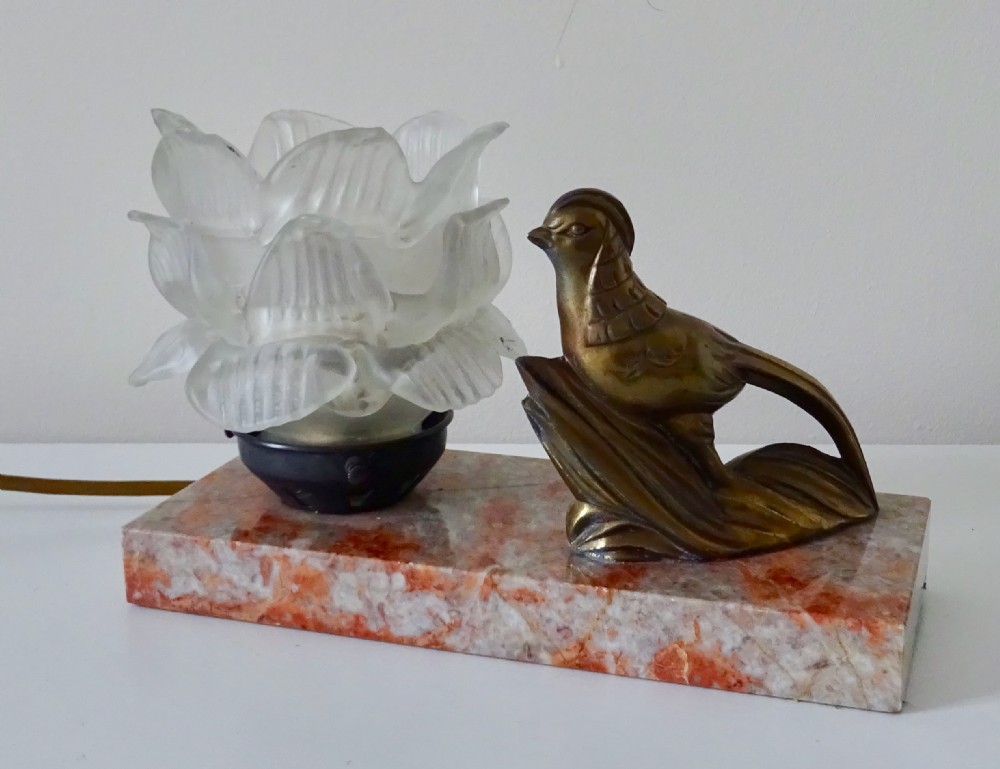 A 1930's  MARBLE BASE BIRD LAMP