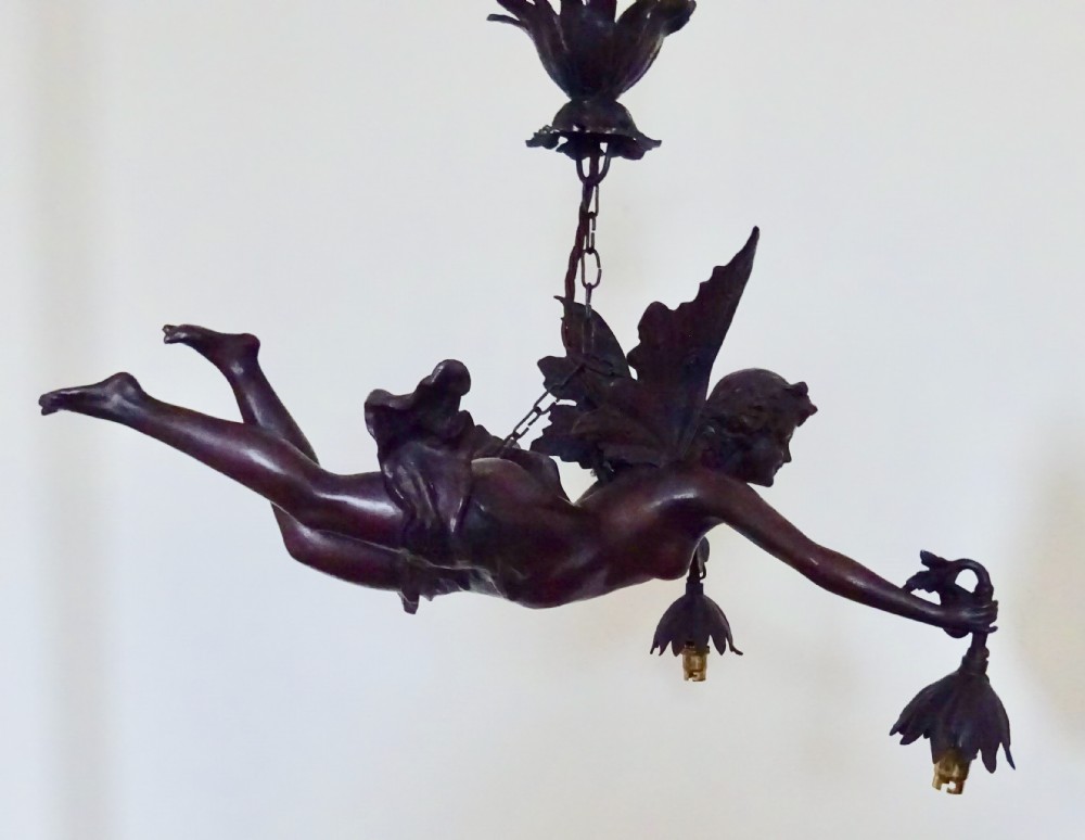 LARGE SPELTER FLYING FAIRY LIGHT