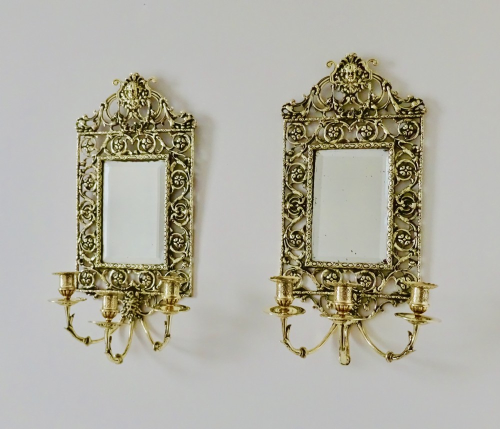 PAIR BRASS  GIRANDOLES WITH ORIGINAL MIRRORS