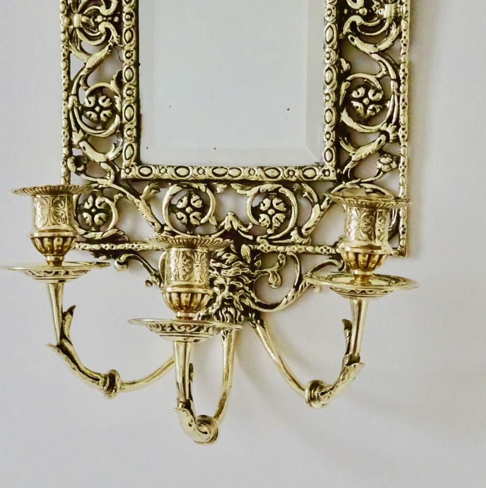 PAIR BRASS  GIRANDOLES WITH ORIGINAL MIRRORS View III