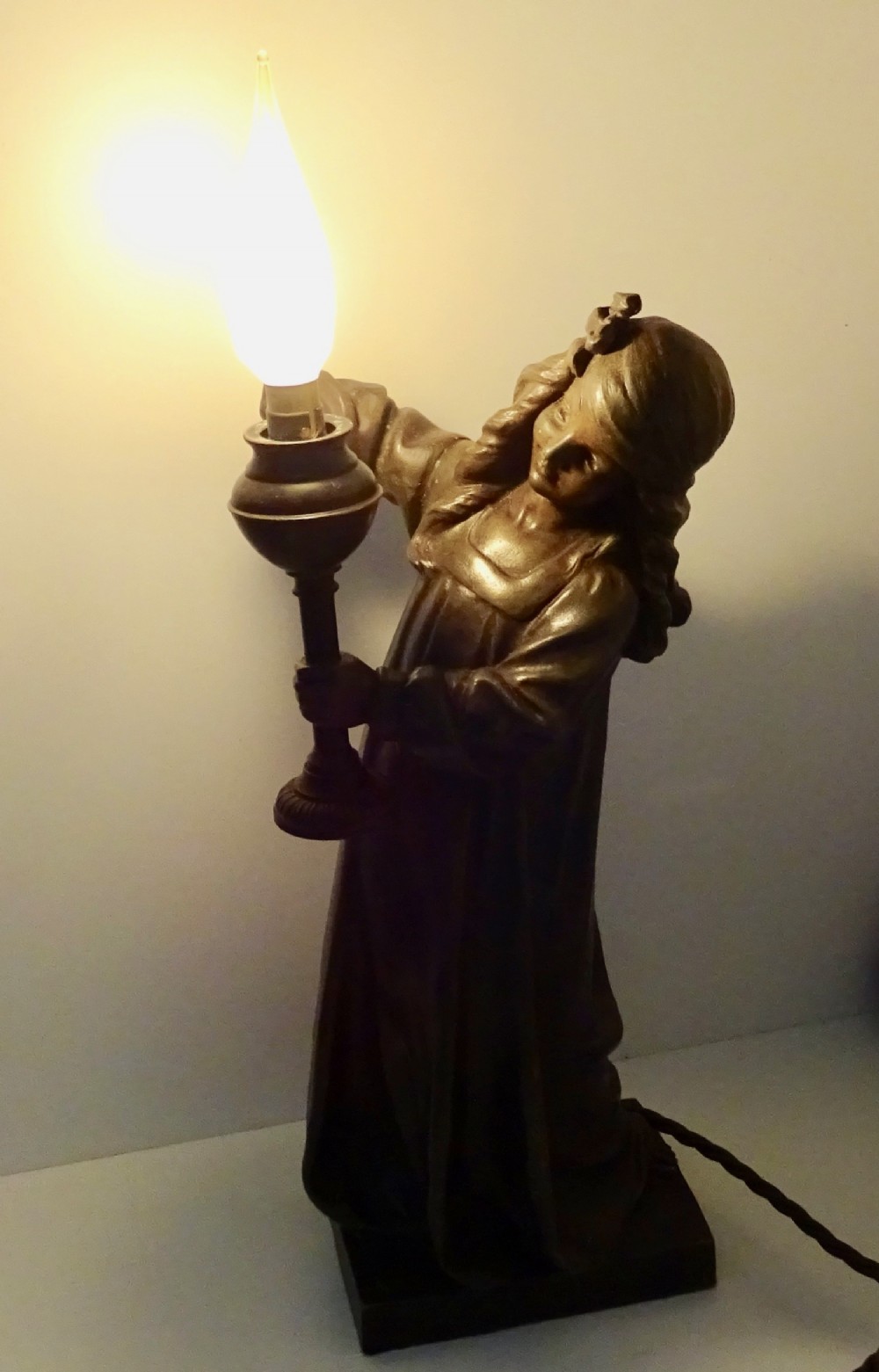 SPELTER LAMP BY A J SCOTTE 