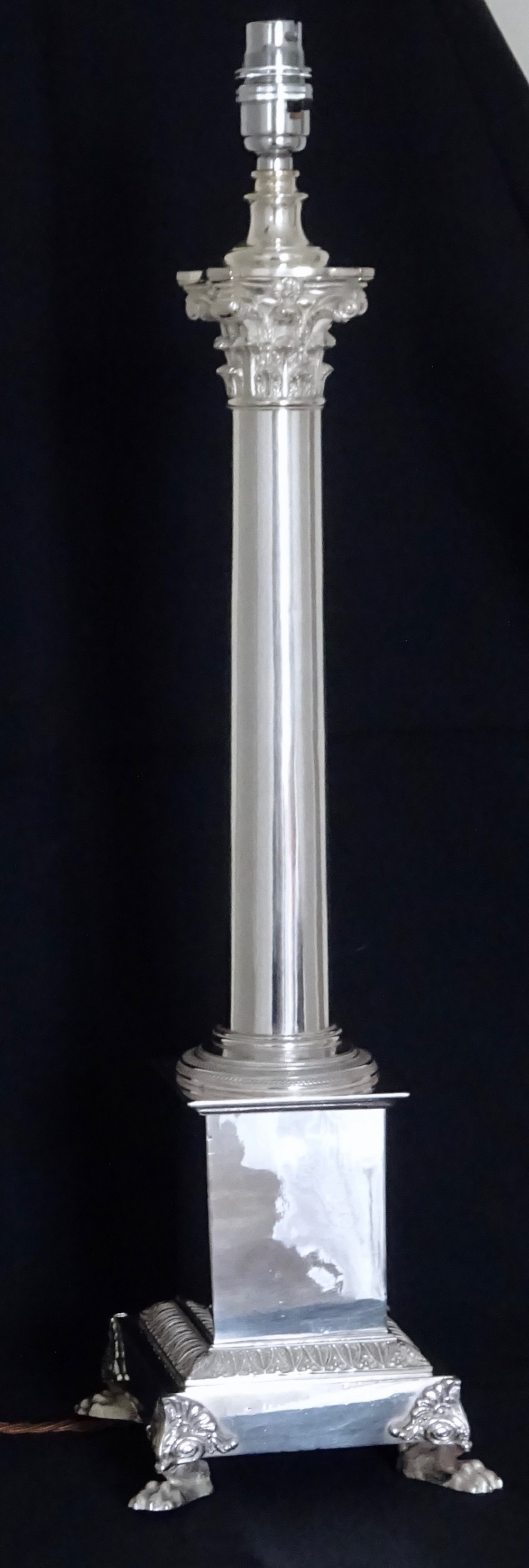 SILVER PLATED CORINTHIAN COLUMN LAMP