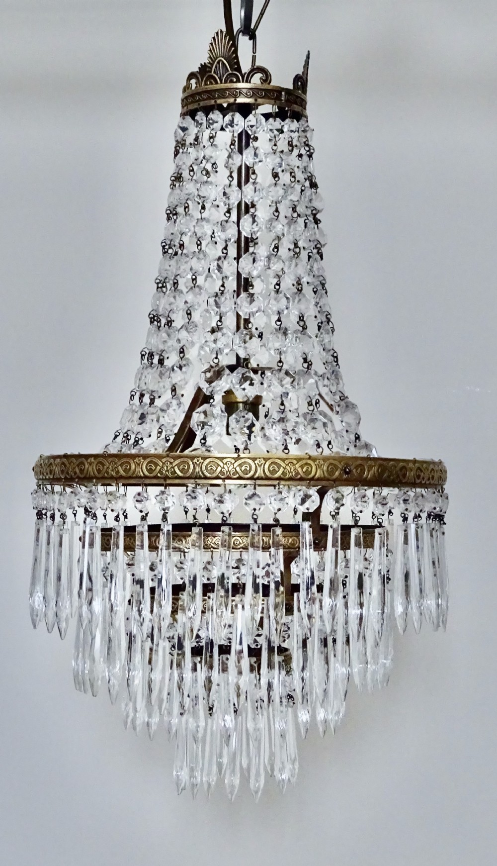 EARLY 20thC  FOUR TIER GLASS CHANDELIER