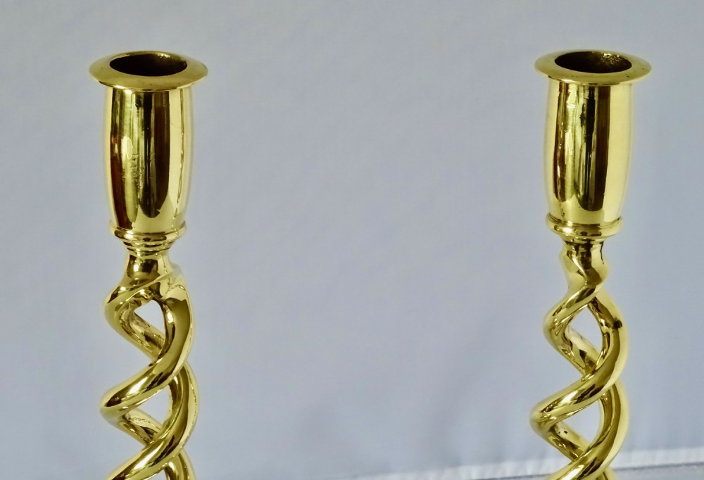 PAIR VICTORIAN BRASS OPEN TWIST CANDLESTICKS View IV