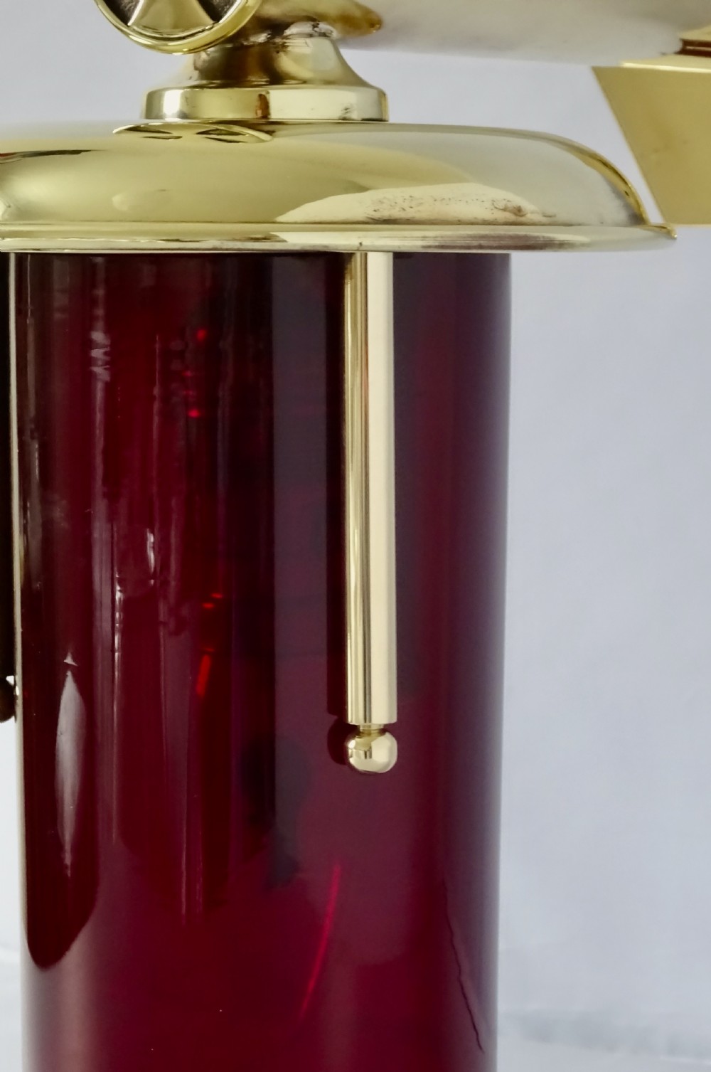BRASS WALL LIGHT WITH ORIGINAL CRANBERRY SHADE View V