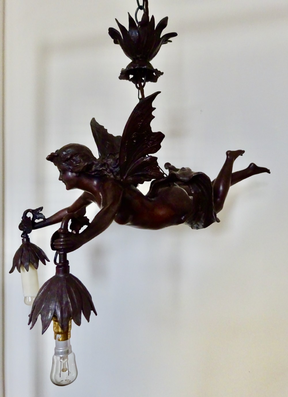 LARGE SPELTER FLYING FAIRY LIGHT View IX