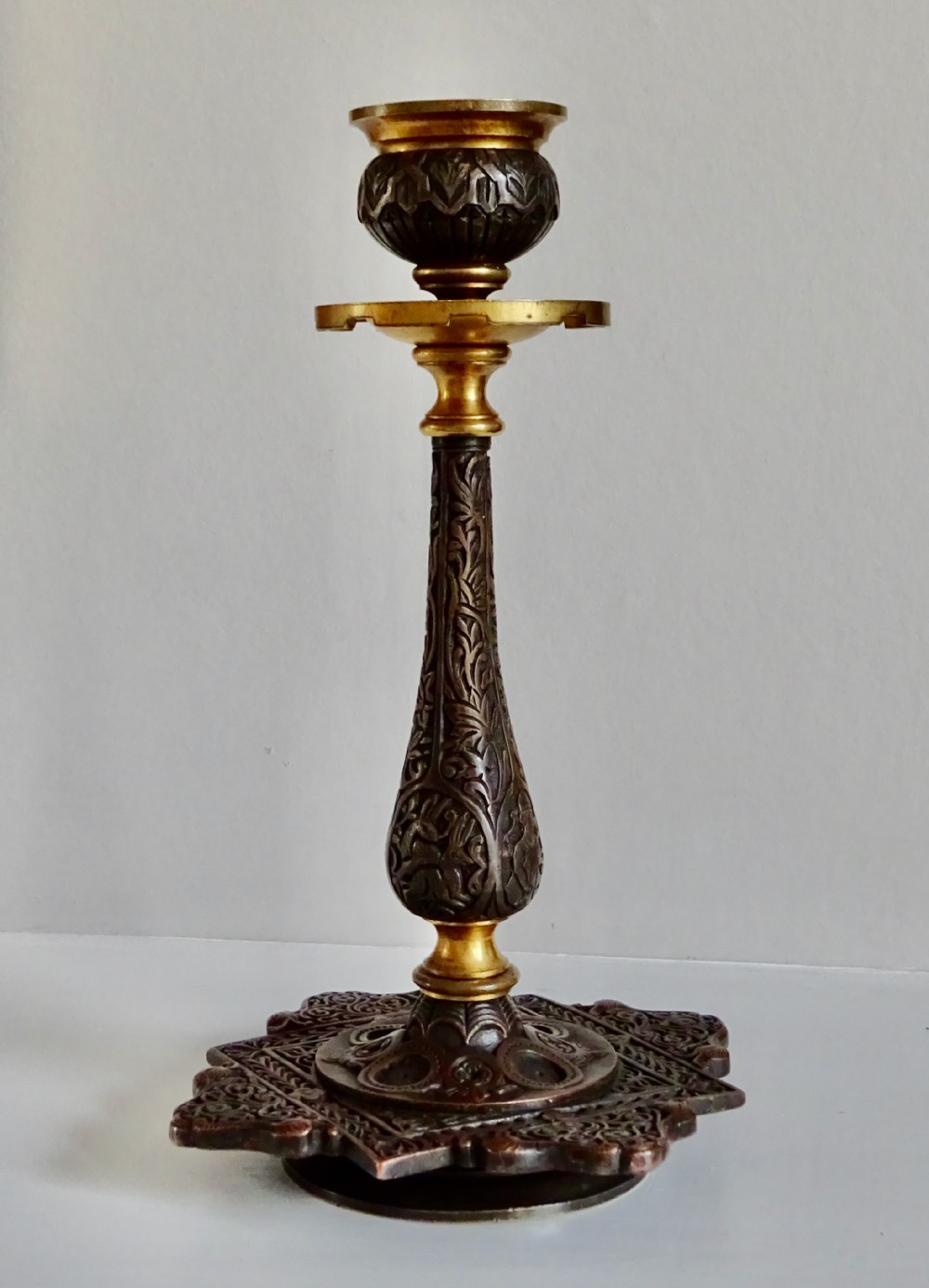 PAIR VICTORIAN GILDED BRONZE CANDLESTICKS