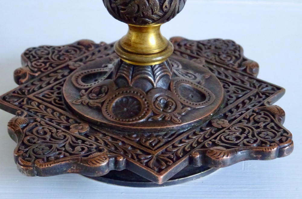 PAIR VICTORIAN GILDED BRONZE CANDLESTICKS View IV