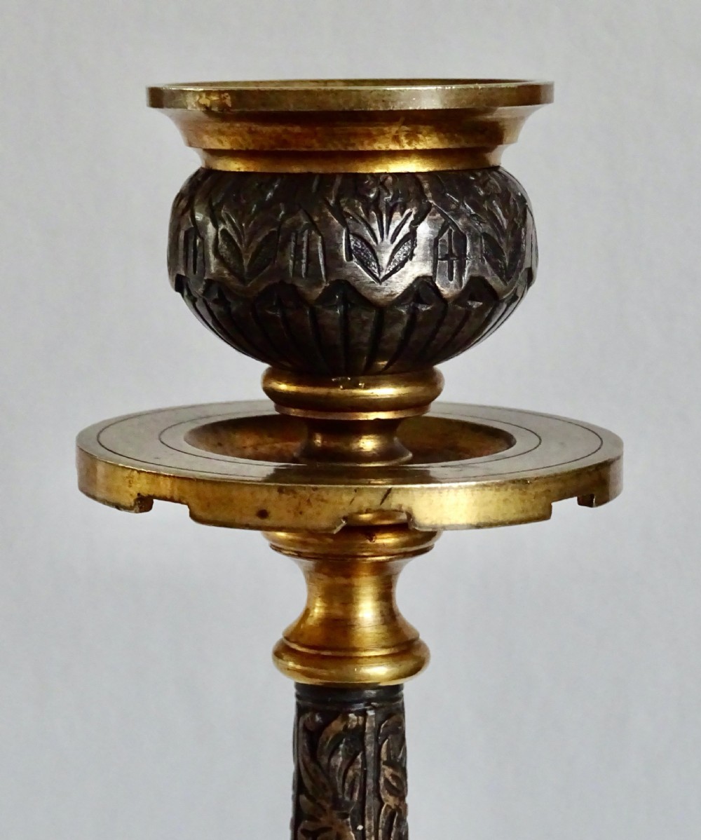 PAIR VICTORIAN GILDED BRONZE CANDLESTICKS View V