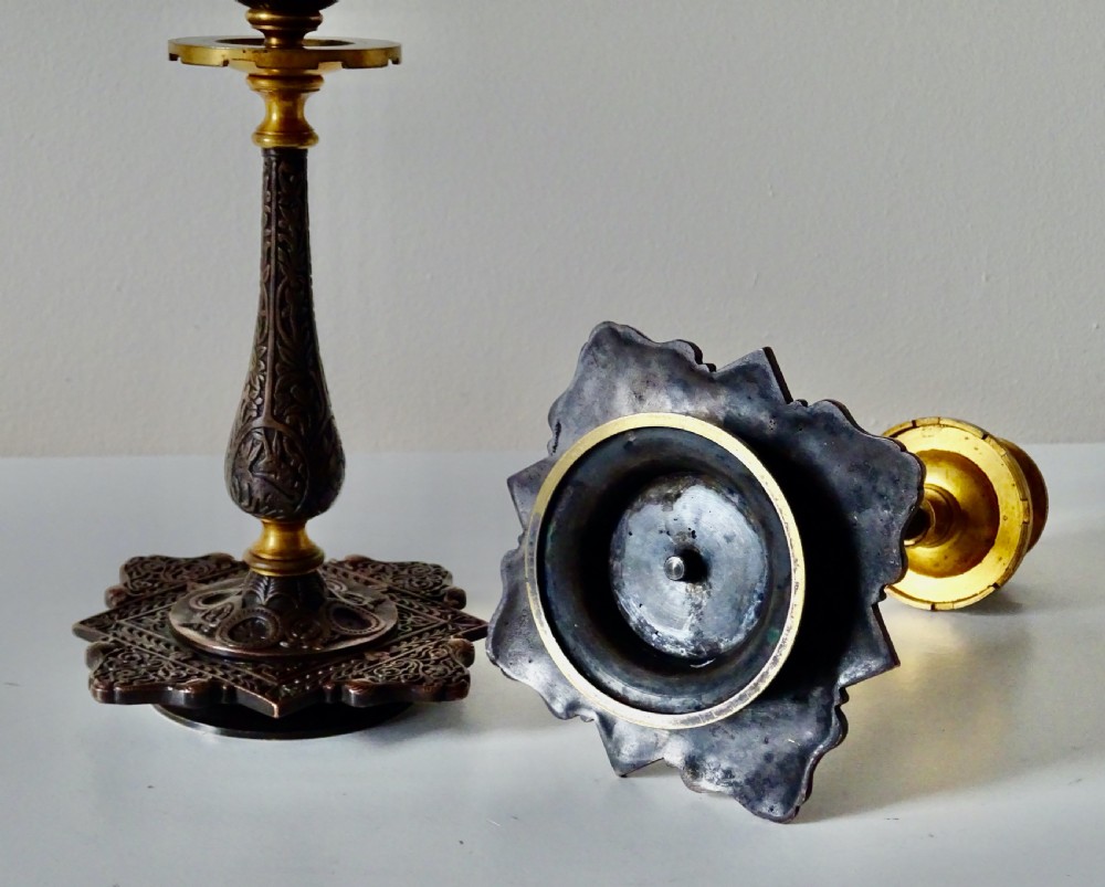 PAIR VICTORIAN GILDED BRONZE CANDLESTICKS View VII