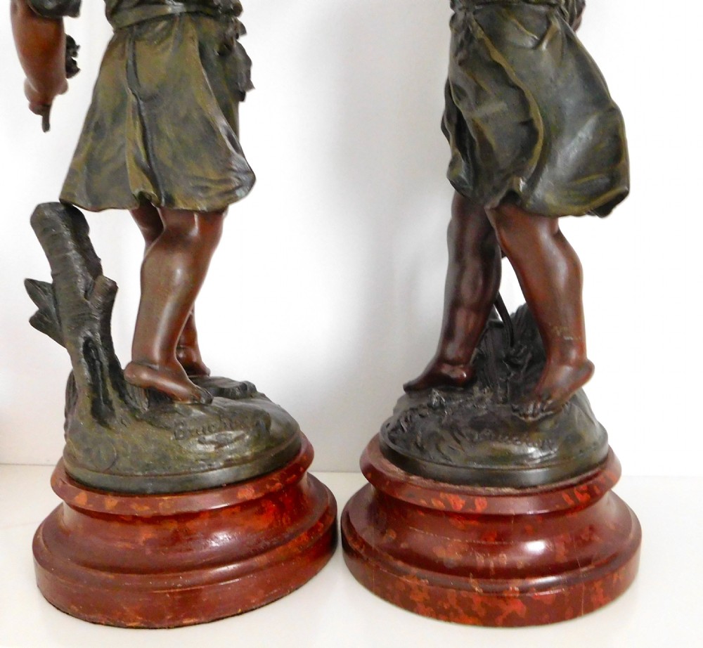 PAIR SIGNED BRUCHON SPELTER FIGURES View III