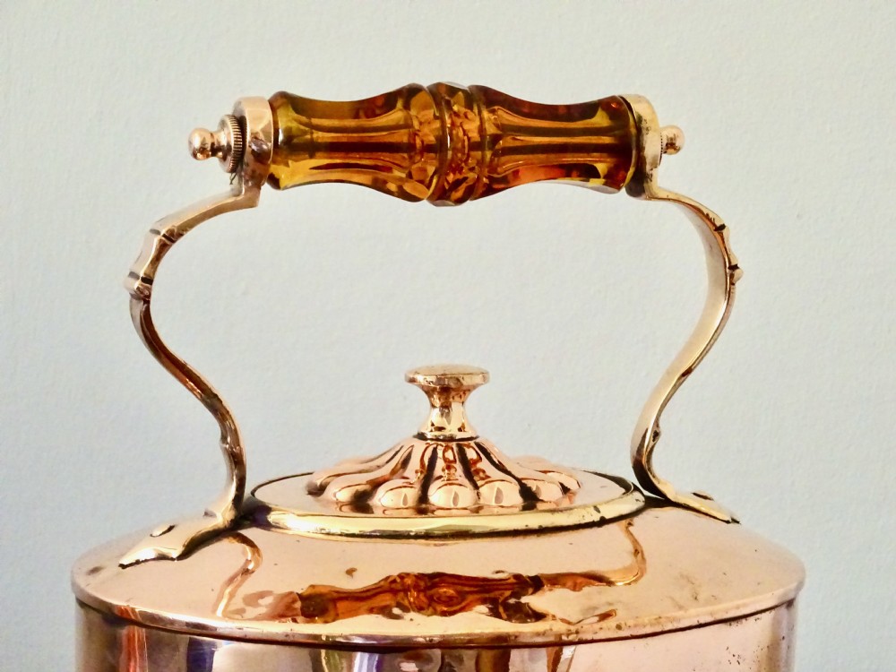 VICTORIAN COPPER KETTLE WITH AMBER GLASS HANDLE View II