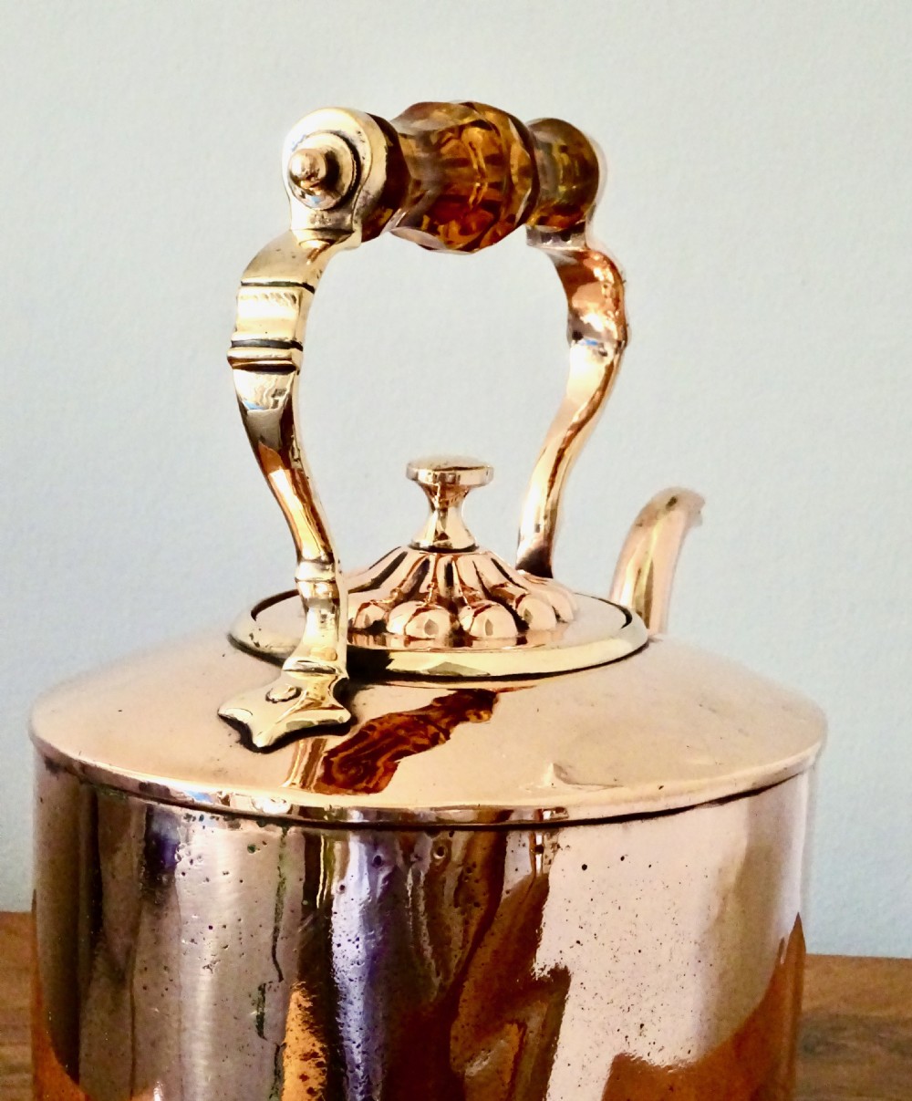 VICTORIAN COPPER KETTLE WITH AMBER GLASS HANDLE View IV
