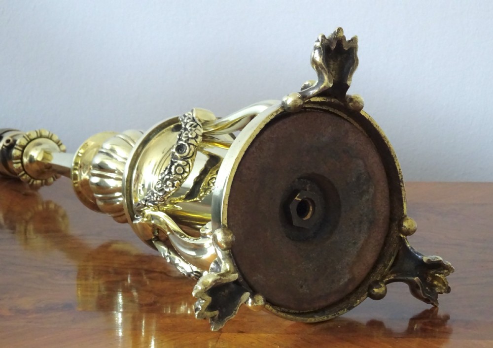 EDWARDIAN BRASS LAMP WITH SWAGS AND LION'S CLAW FEET View V