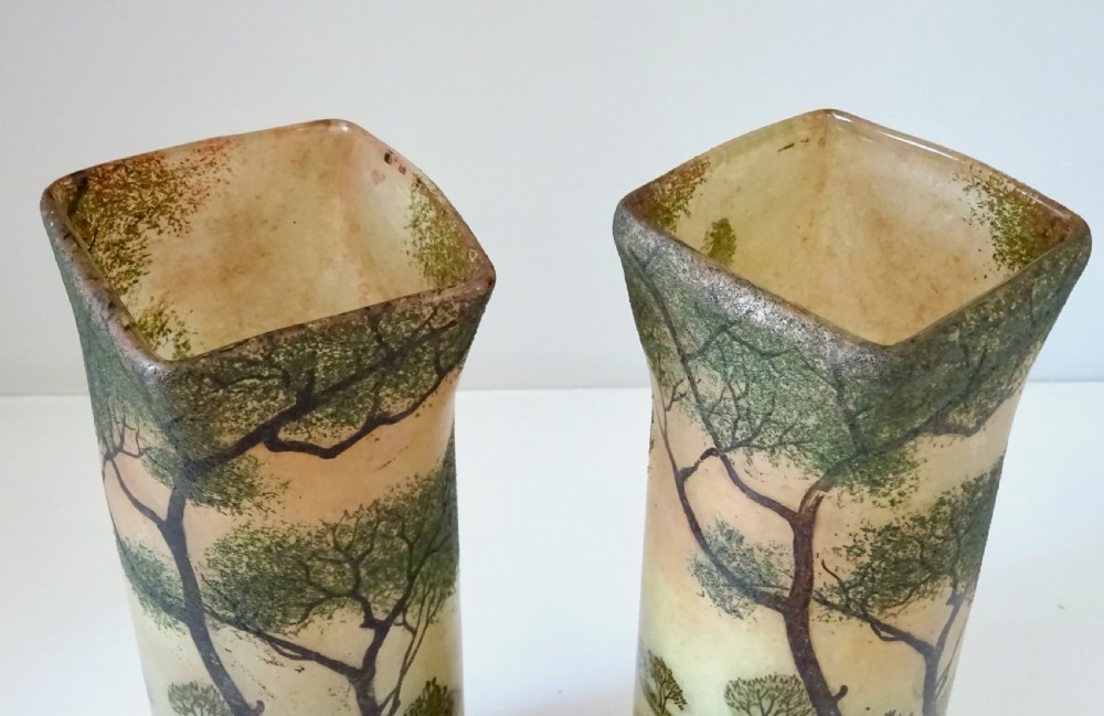 A PAIR OF  ENAMEL PAINTED GLASS VASES View III