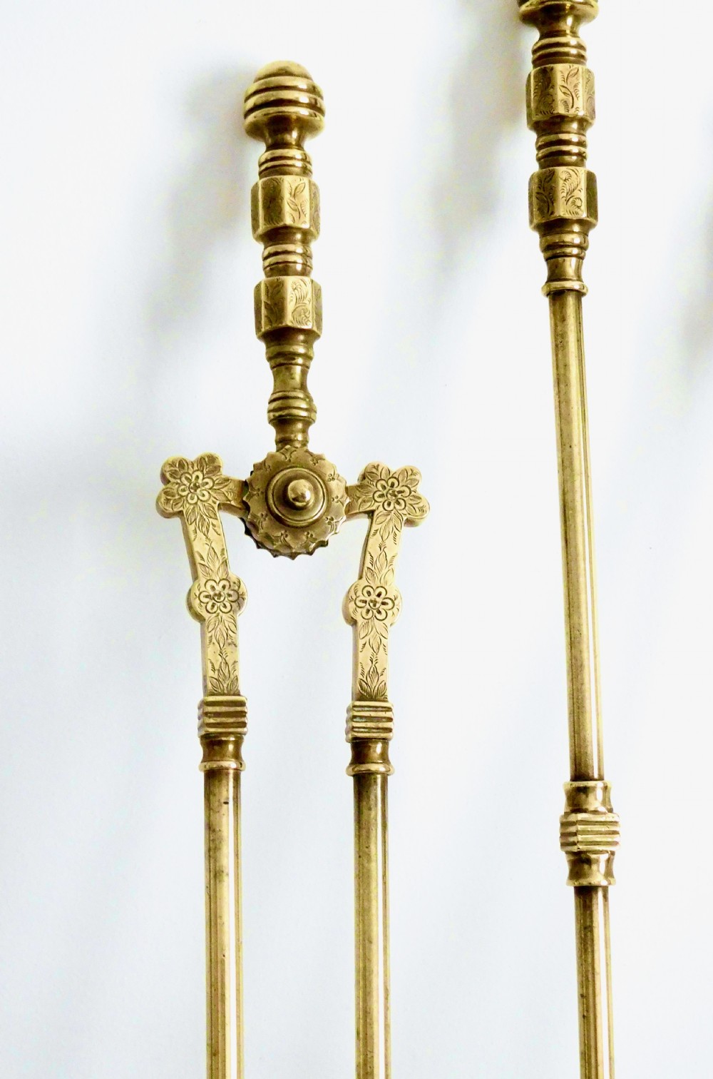 SET OF LONG HANDLE BRASS FIRE IRONS View VI