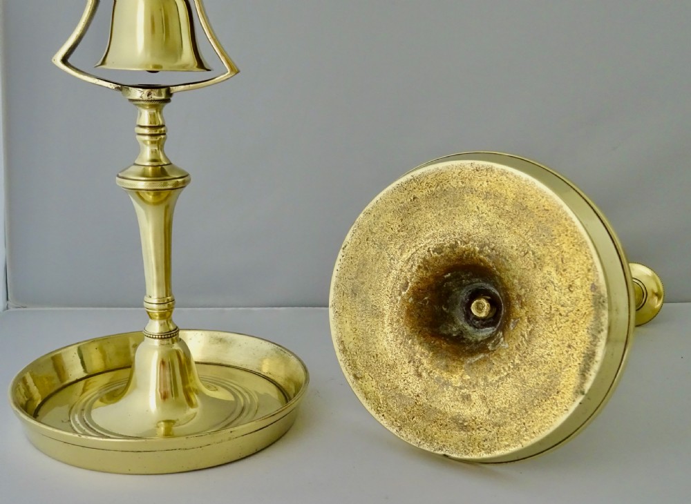 PAIR BRASS TAVERN CANDLESTICKS WITH BELLS View V