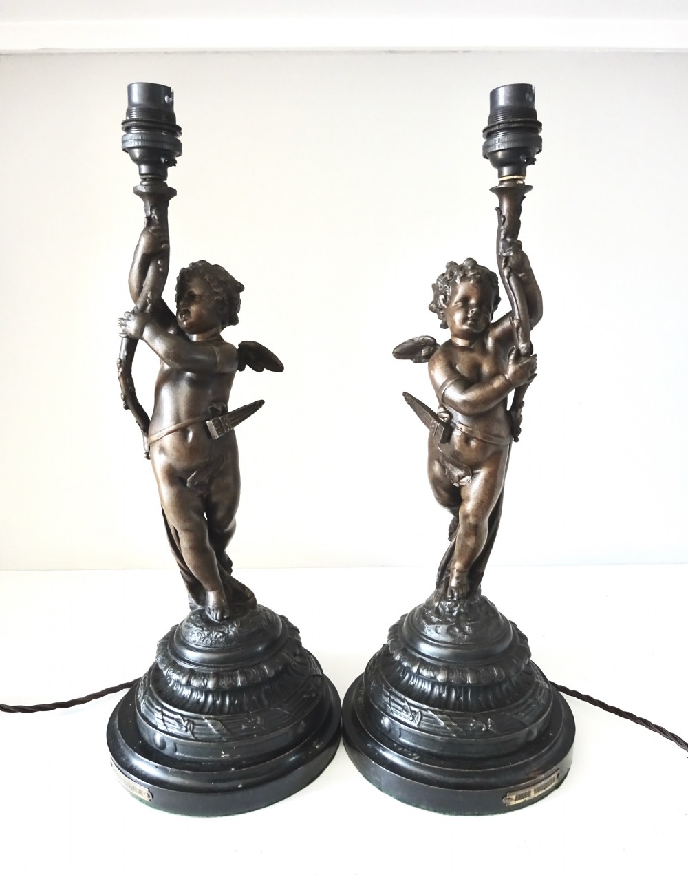 PAIR SPELTER CHERUB LAMPS View IX