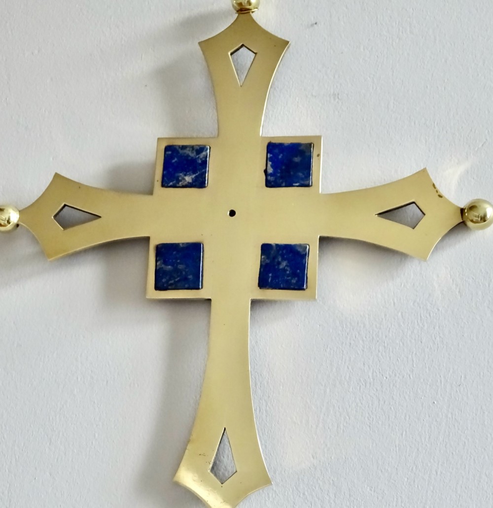 LARGE BRONZE, BRASS AND LAPIS CROSS View II