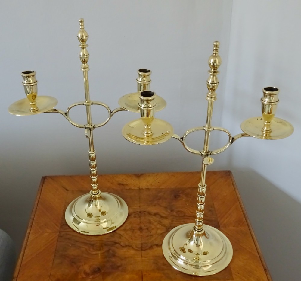 C 1890  PAIR ADJUSTABLE BRASS CANDLESTICKS