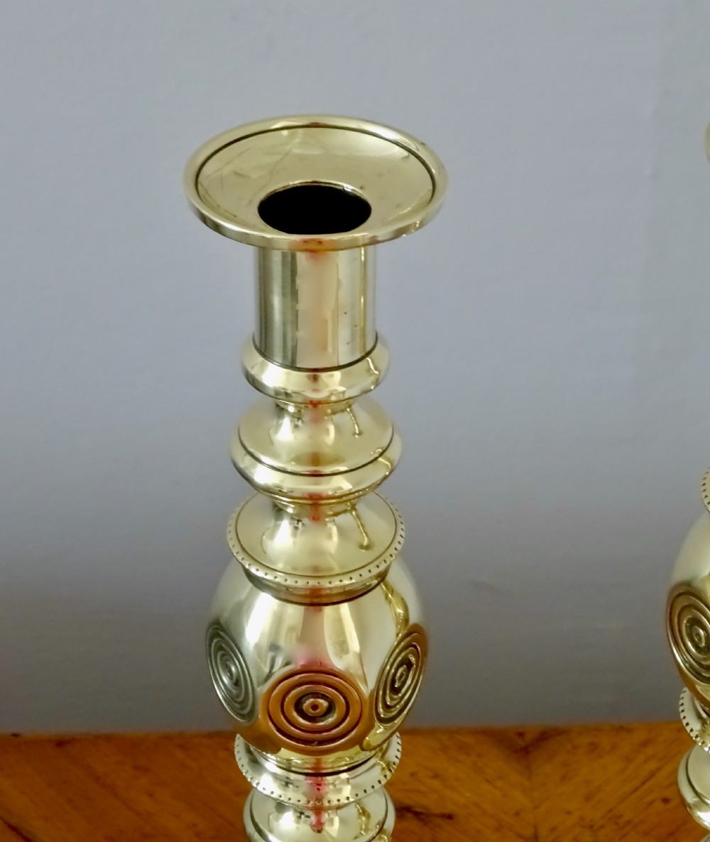 VICTORIAN 'GOOD LUCK' BRASS CANDLESTICKS View IV