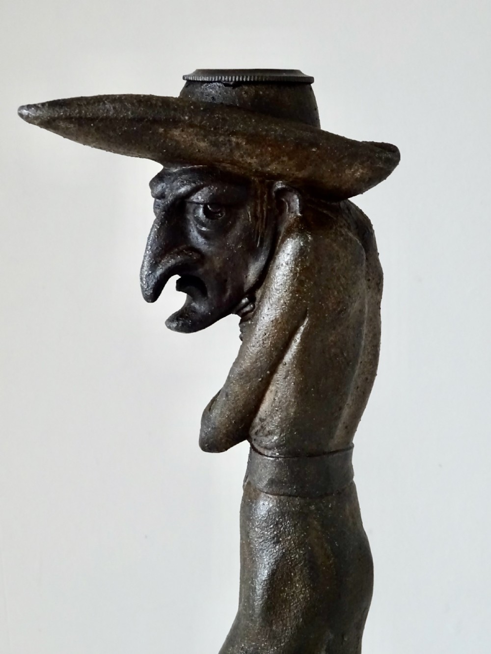 PAIR FIN DE SIECLE SPELTER 'GROTESQUE'CANDLESTICKS View VII