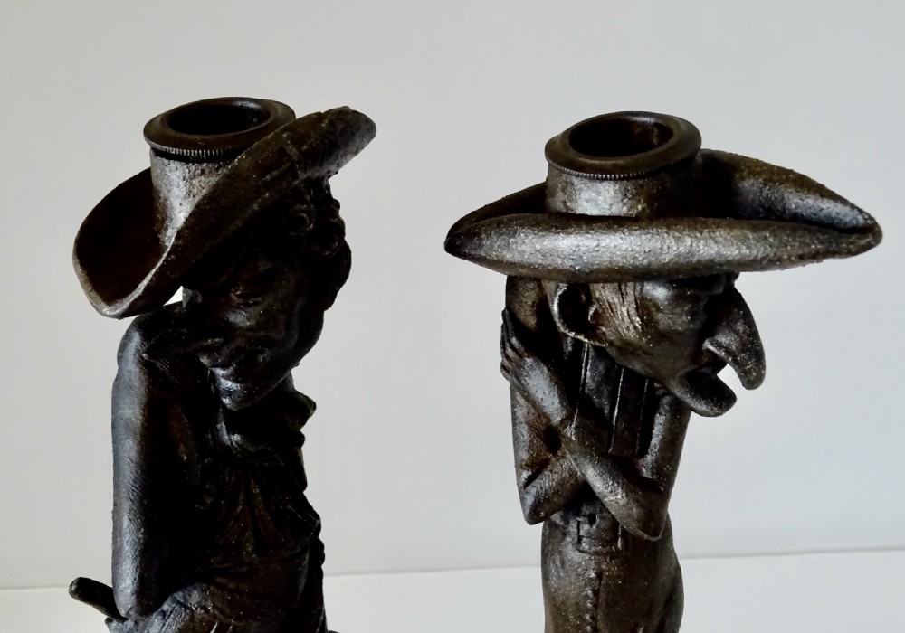 PAIR FIN DE SIECLE SPELTER 'GROTESQUE'CANDLESTICKS View XI