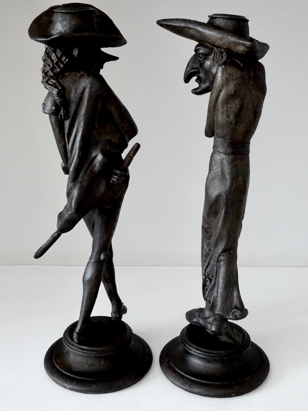 PAIR FIN DE SIECLE SPELTER 'GROTESQUE'CANDLESTICKS View XII