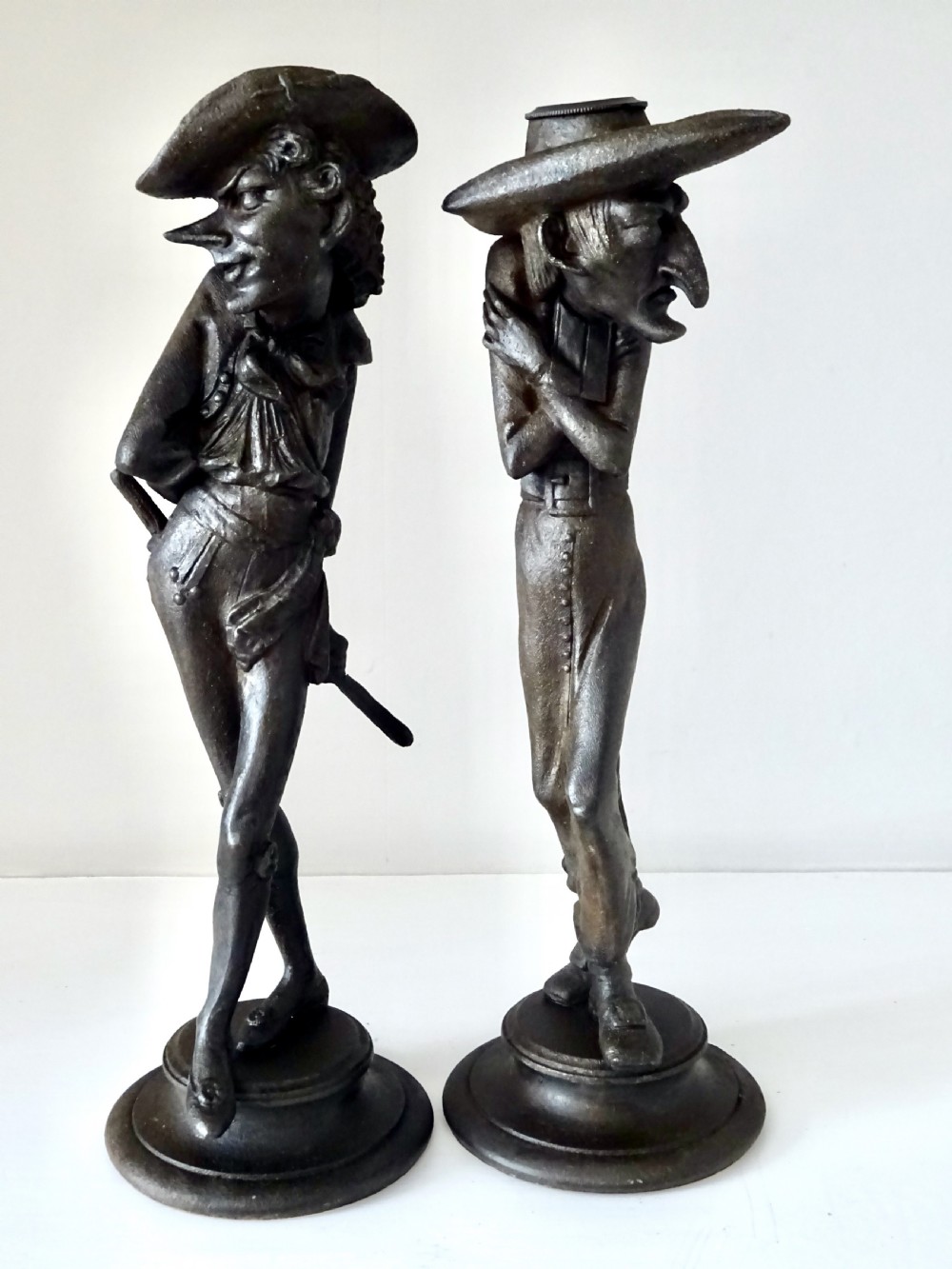 PAIR FIN DE SIECLE SPELTER 'GROTESQUE'CANDLESTICKS View XIII