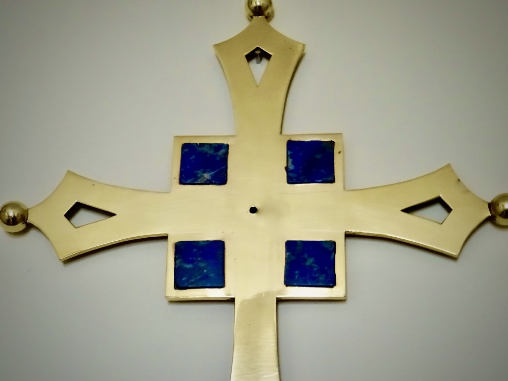 LARGE BRONZE, BRASS AND LAPIS CROSS View VI