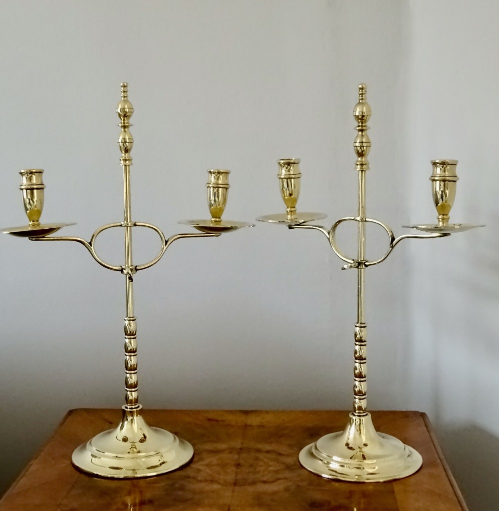 C 1890  PAIR ADJUSTABLE BRASS CANDLESTICKS View II